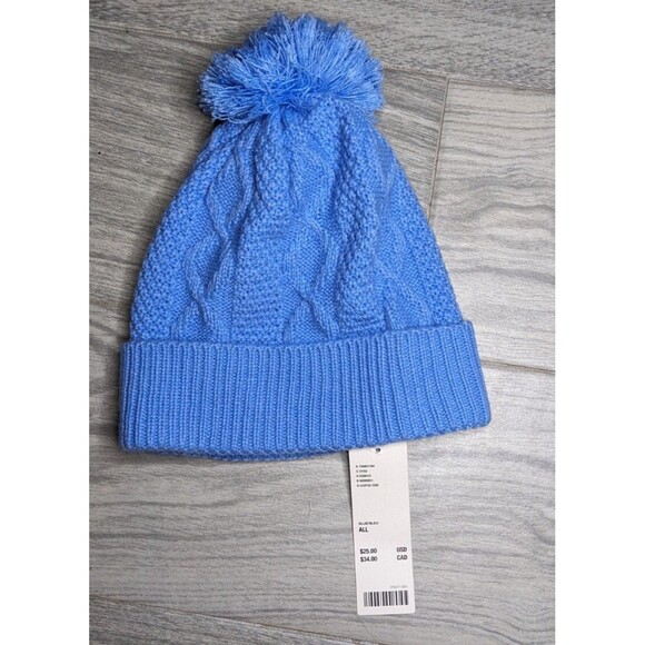NWT URBAN OUTFITTERS Unisex Blue Wool Pom Pom Beanie Hat - Picture 2 of 5